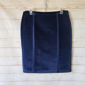 Armani Collezioni Silk Blend Satin Feel Pencil Skirt Splits Designer Blue Size 8